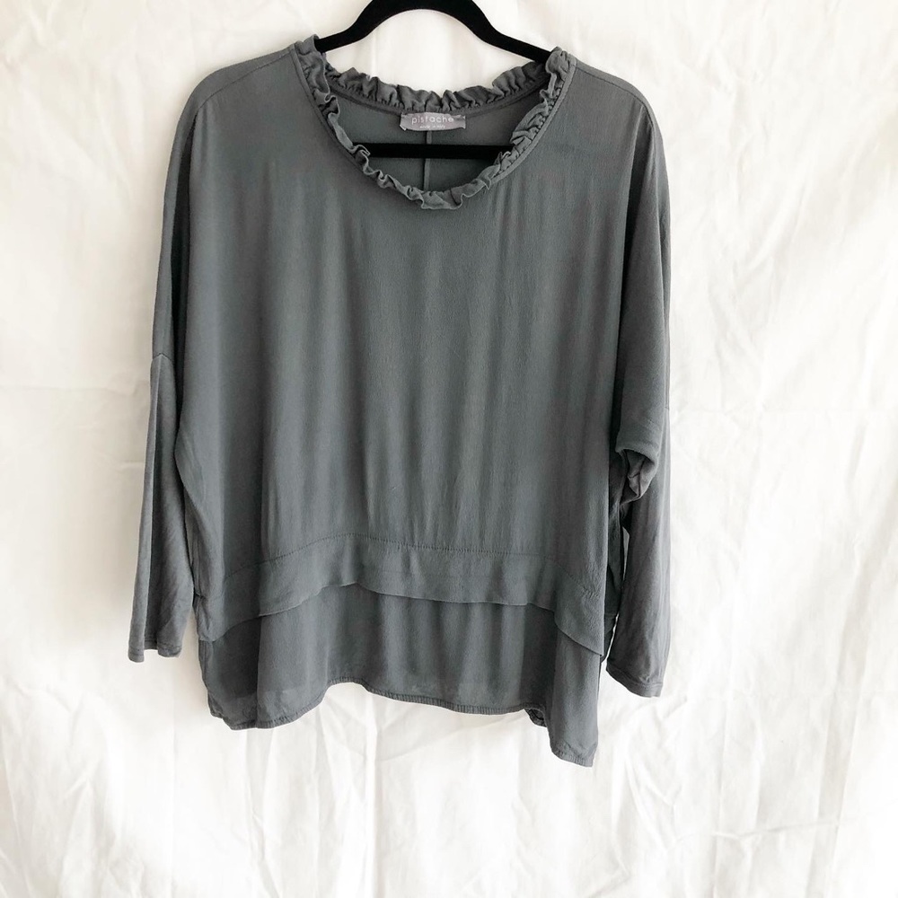 Pistache grey long sleeve blouse